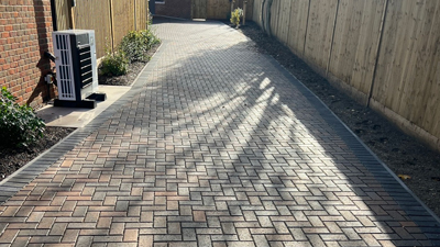 block paving driveway down the side of new build house